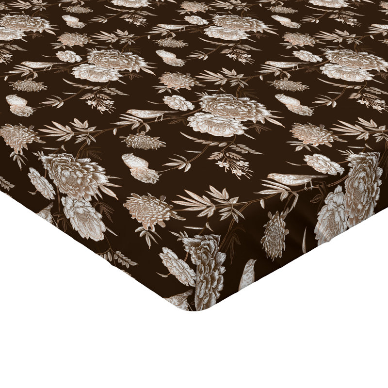 Drap-housse à motif floral Ambesonne, Brun, sépia, blanc / floral, Drap-housse de taille double