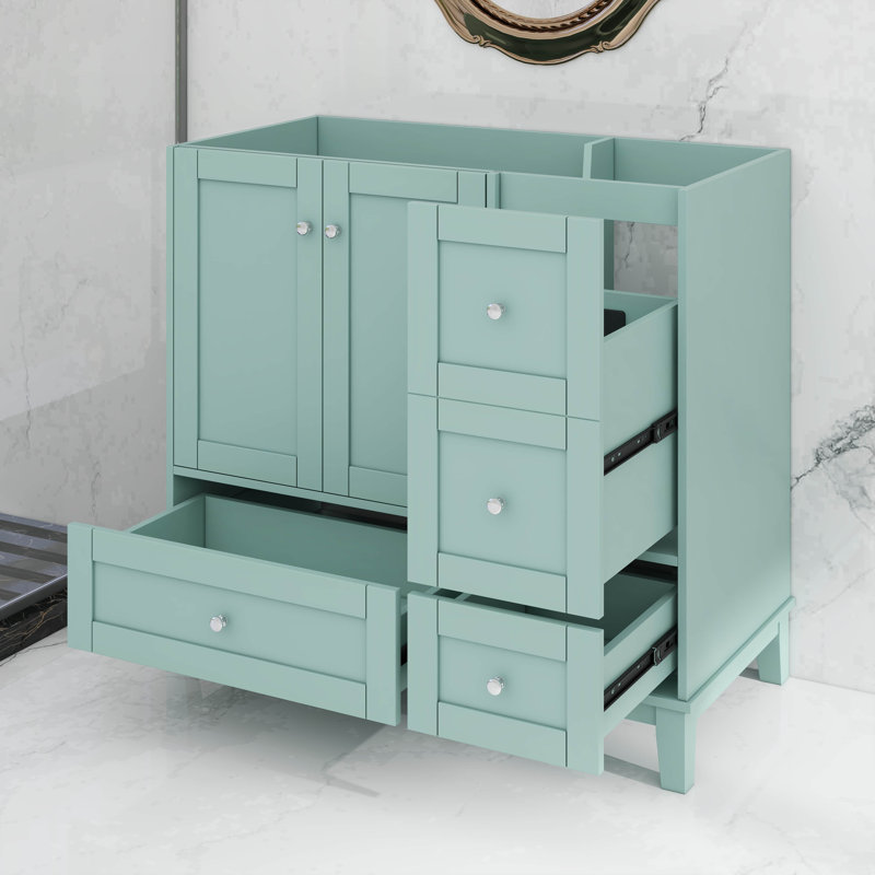 Meuble-lavabo moderne de 36 pouces avec chargement USB, deux portes et trois tiroirs