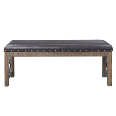 Banc de salle à manger élégant en similicuir noir avec accents cerisier vieilli et banc moderne de stabilité: rembourrage en mousse
