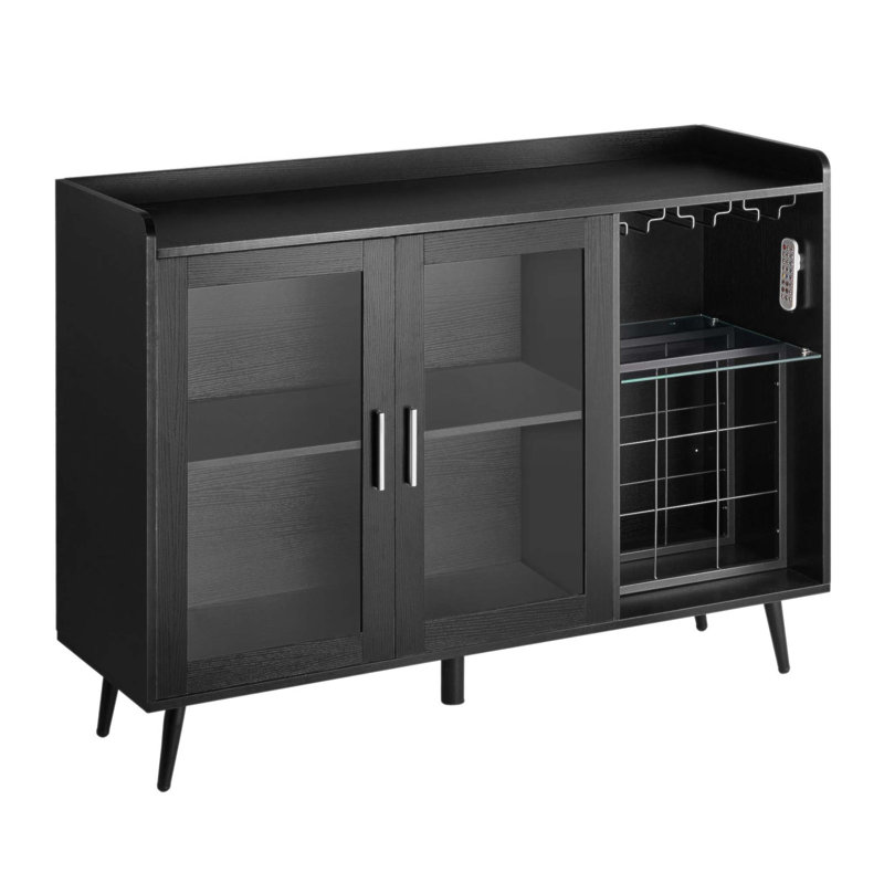 Armoire à vin avec 9 porte-bouteilles, porte-verre et éclairage DEL réglable pour une décoration moderne