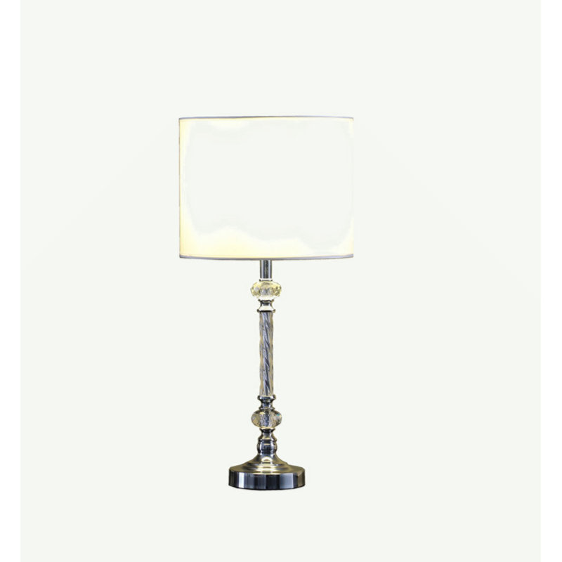 Lampe de table 19 "en métal argenté et faux cristal avec abat-jour tambour blanc Gurshawn