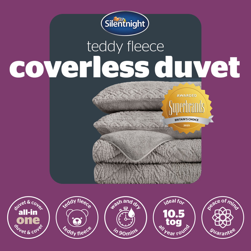 Silentnight Soft Teddy Coverless 10.5 Tog Duvet with Matching Pillowcase, Double Duvet Cover + 2 Standard Pillowcases