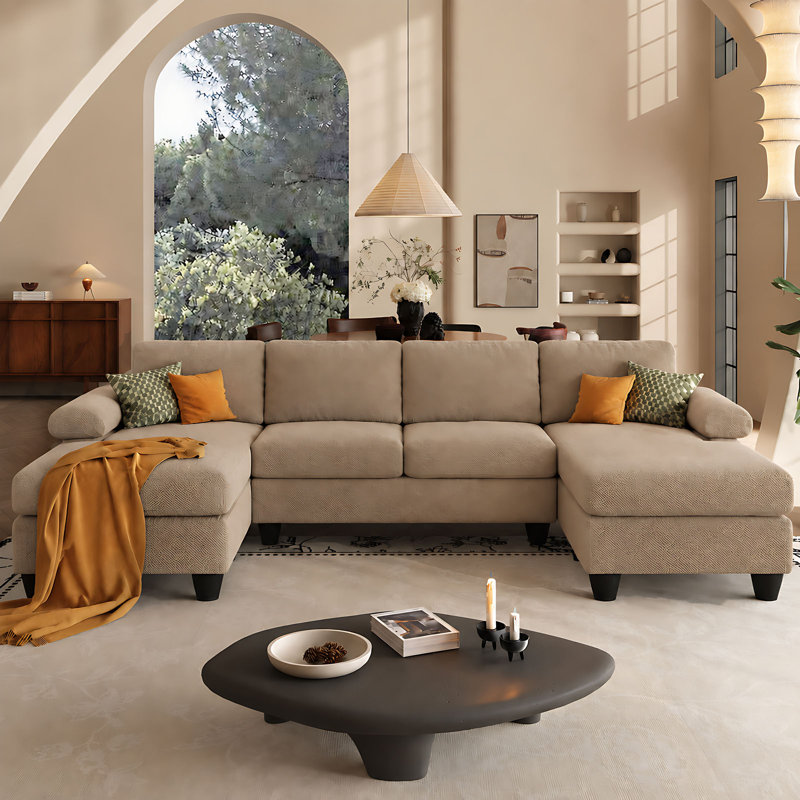 Upholstered 104 " Flannel Sofa, Camel