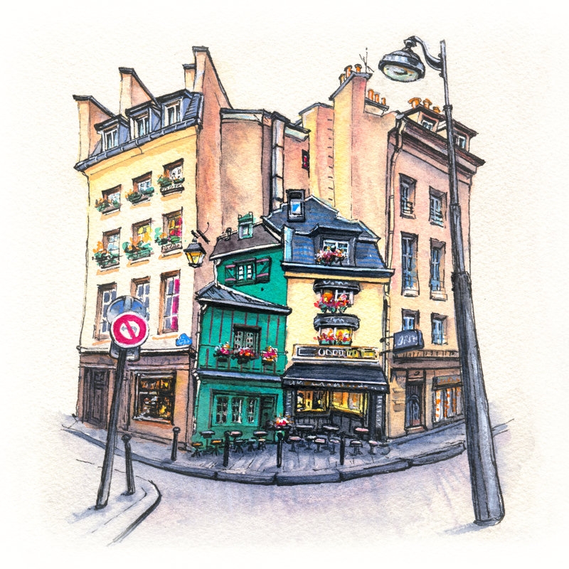 Parisian House by KavalenkavaVolha - Wrapped Canvas Print, 30cm H x 30cm W x 3.8cm D