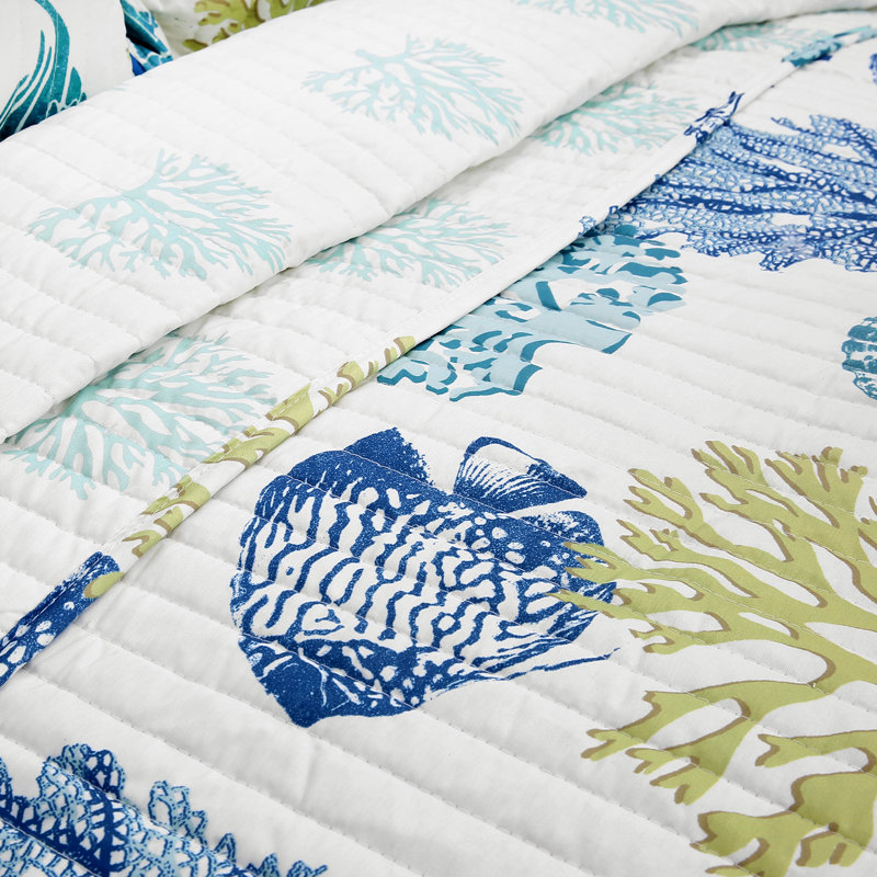 Lush Decor Coastal Reef Reversible Cotton Quilt Set, Queen + Quilt