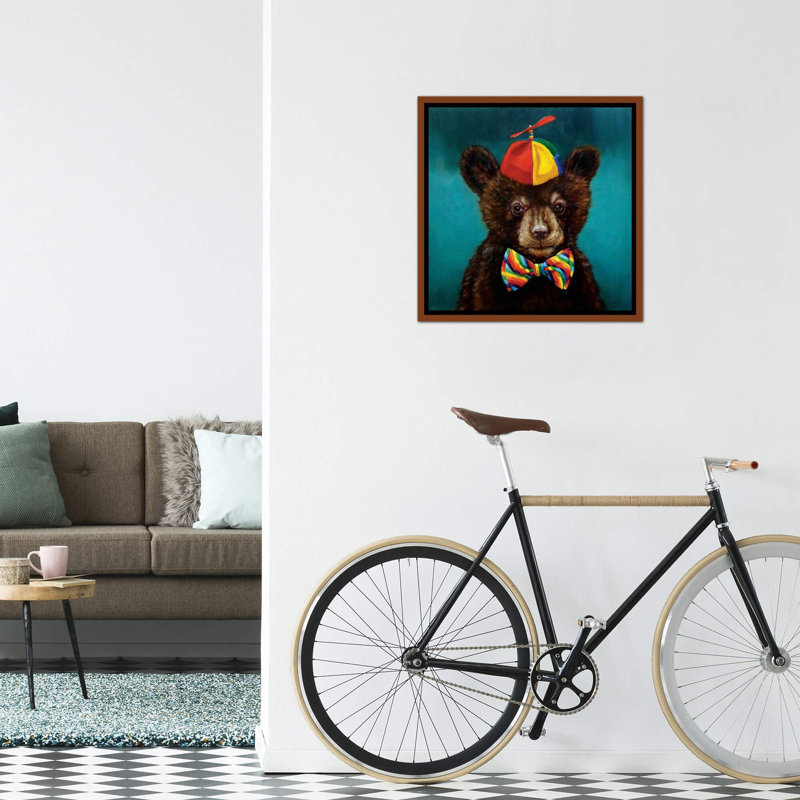 Art encadré d'un bébé ours, Toile classique avec cadre brun, H 26 po x l 26 po x P 1,5 po