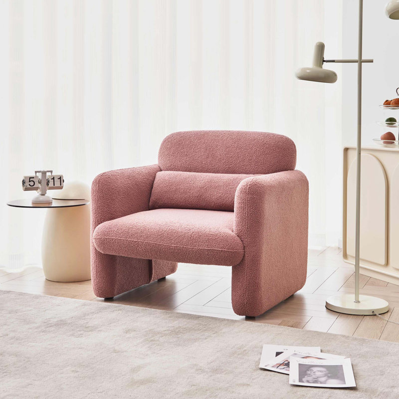 Canapé simple 34 po en tissu d'agneau polaire avec coussin de soutien, Tissu d'agneau rose