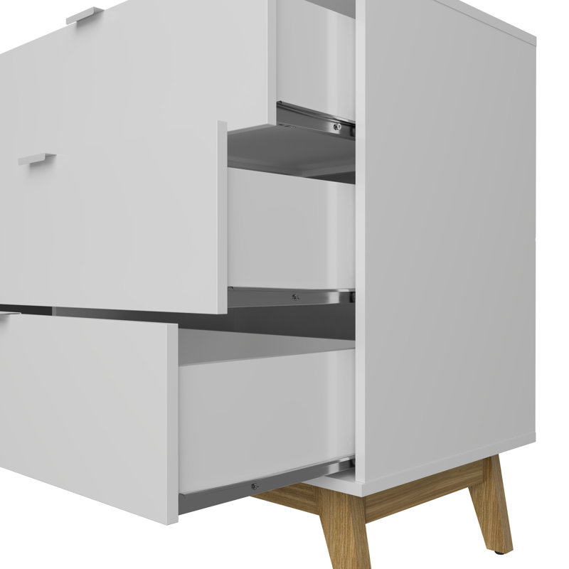 Commode 6 tiroirs Fulden - Design moderne pour votre chambre à coucher, Blanc / brun clair