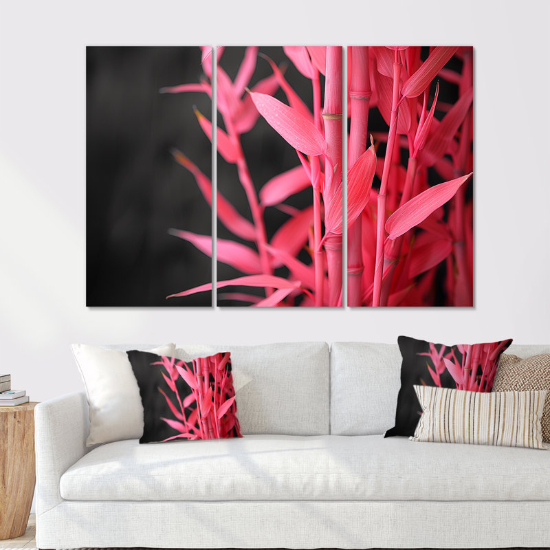 Ensemble de décoration murale rose en bambou rose et jardin I, Métal métal, H 40 po x l 60 po x P 1 po