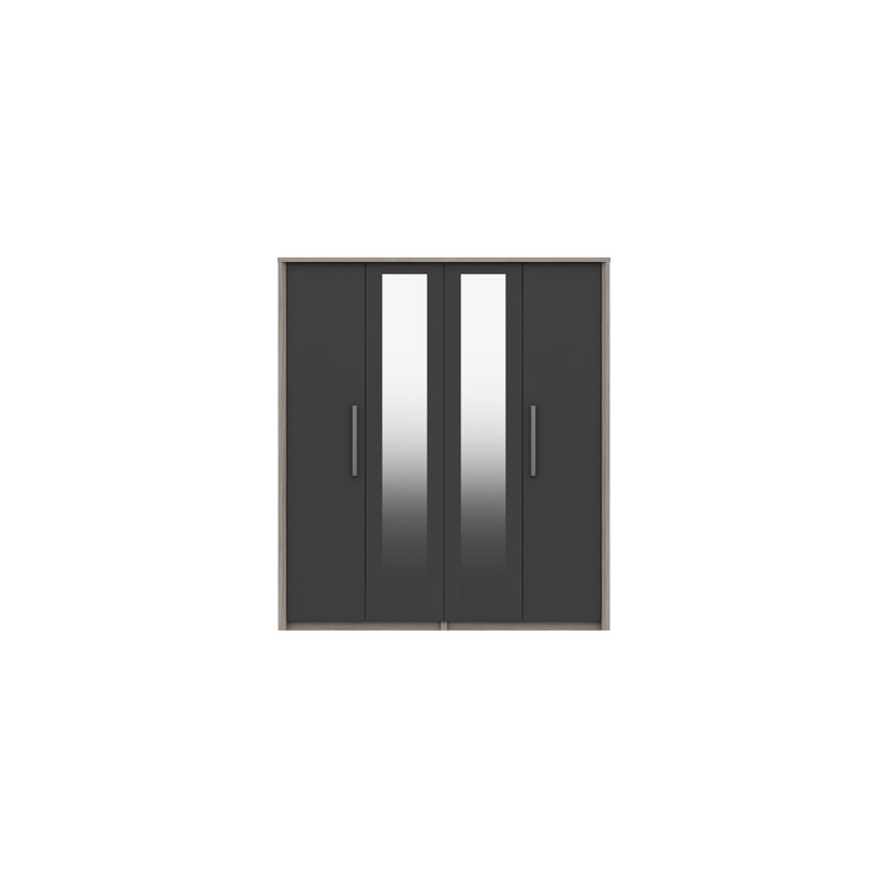 Colville 4 Door Manufactured Wood Wardrobe, Grey Oak/Graphite Gloss