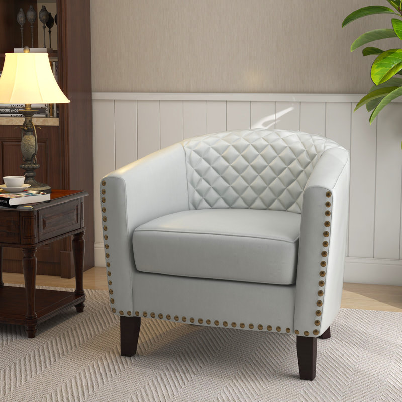 Fauteuil demi-tonneau l 30 po, Simili cuir blanc