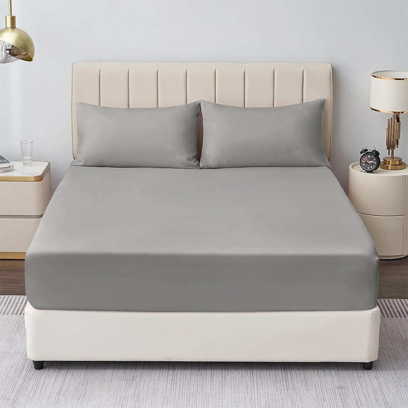 Mieasha Microfiber Plain Weave Fitted Sheet, Super King (6'), Gray