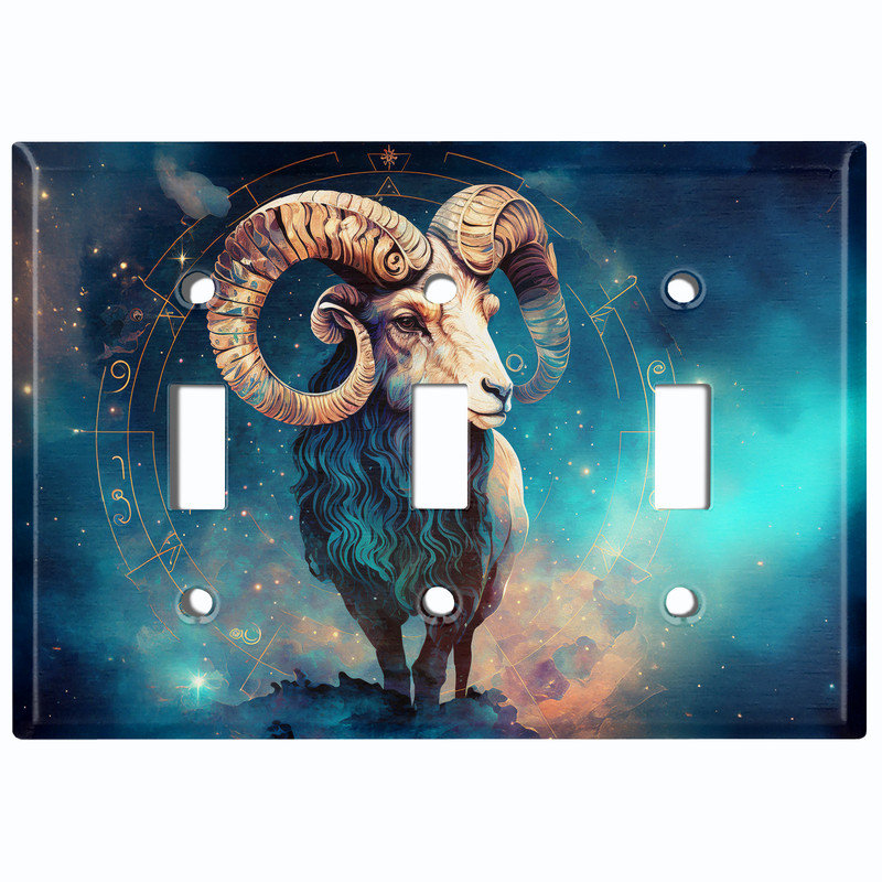 Couvercle de plaque d'interrupteur en métal; Bascule à 3 bandes US standard - Zodiac Aries Ram, Triple # 3