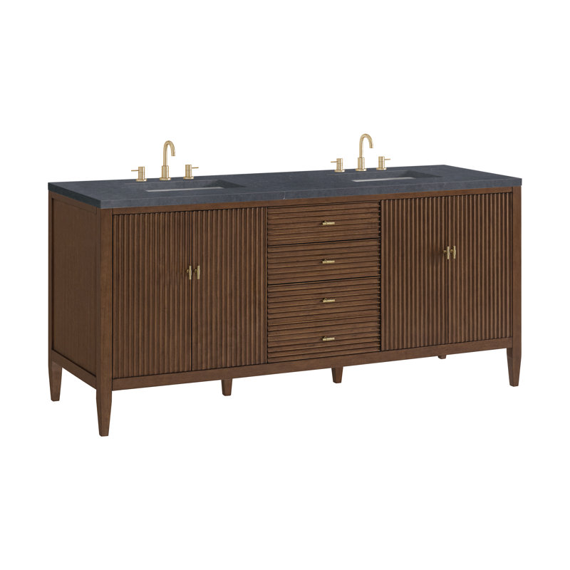 Myrrin 72'' W Double Vanity, Mid-Century Walnut, Charcoal Soapstone, 8" Widespread