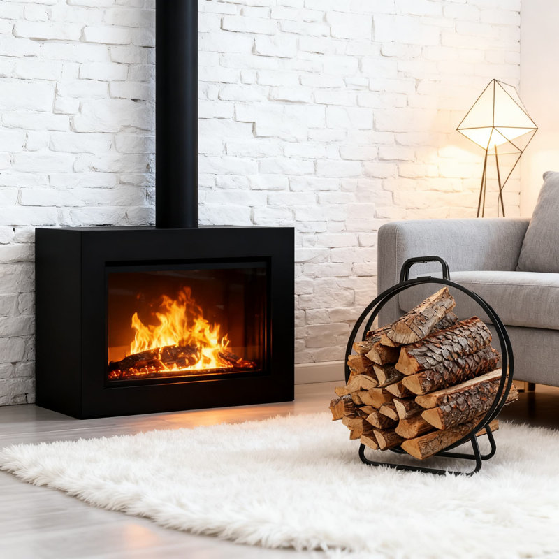 Support à bois de chauffage pliable pour une utilisation intérieure et extérieure, support à bûches rond de 20 pouces avec base surélevée, assemblage sans outil, fabrication en acier résistant à la rouille pour foyer et patio