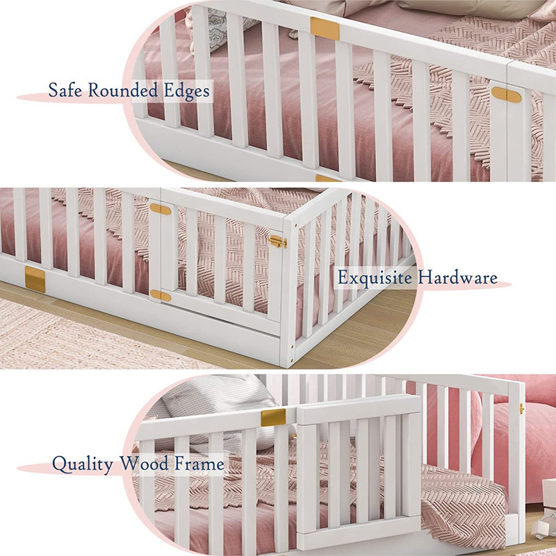 Lit plateforme en bois massif Gufran par Harriet Bee, Double, Blanc