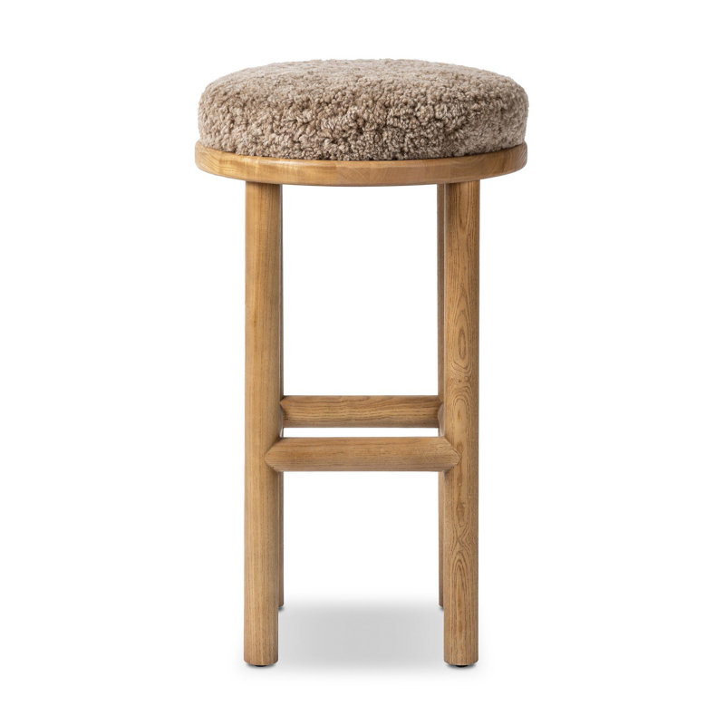 Wells Saldino Stool-Beige Shearling, Bar Stool (30" Seat Height), Taupe Shearling, Sandy Nettewood