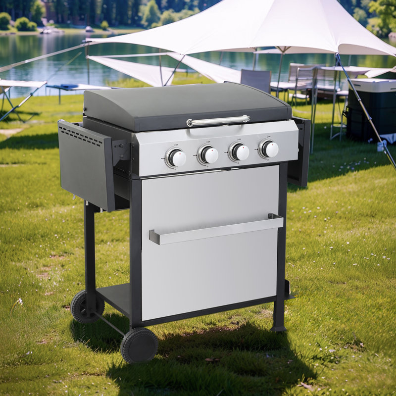 Barbecue au propane à 4 brûleurs avec grilles de cuisson en émail métallique