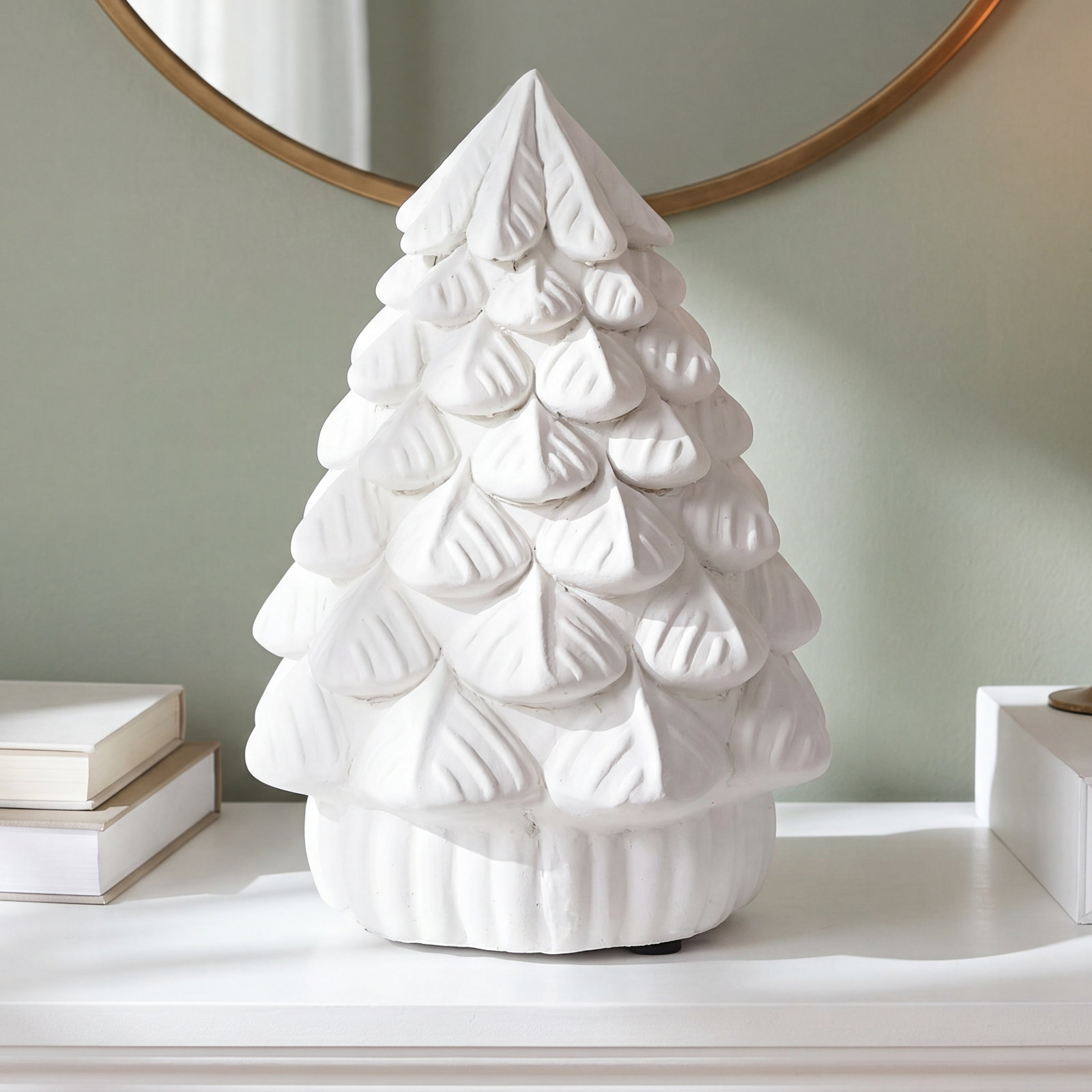 Ceramic Tabletop Christmas Tree, 9" H x 7" W x 4.5" D