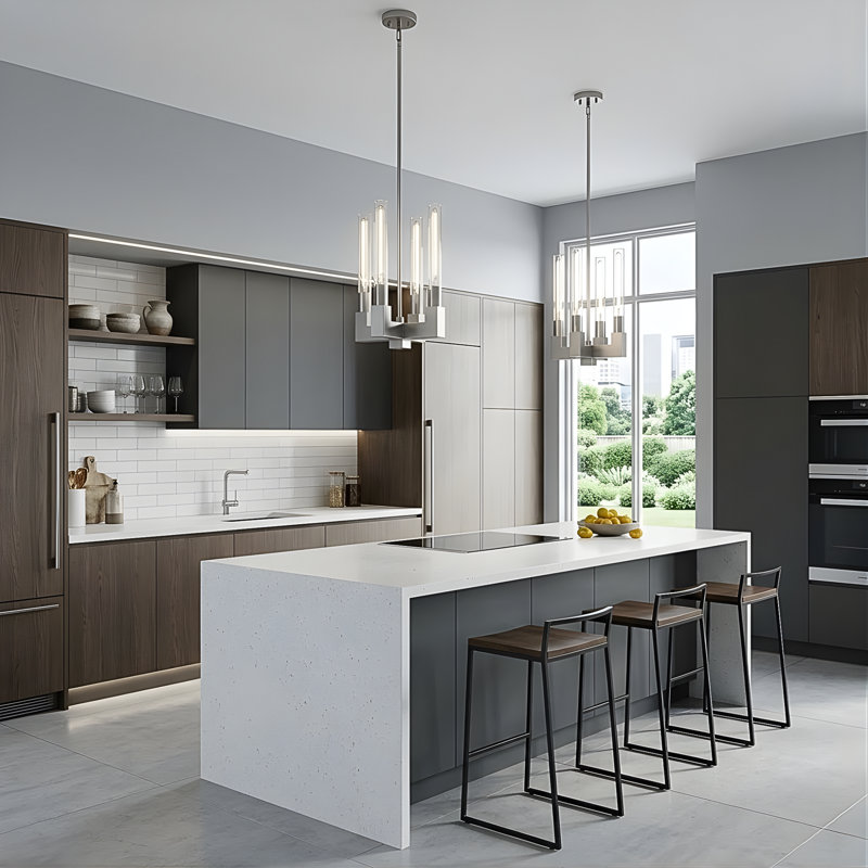 4 - Light LED Kitchen Island Pendant, Brushed Nickel