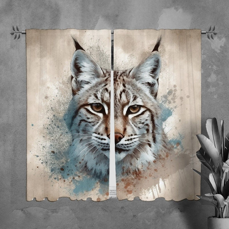 Bobcat Window Curtains Animals White Drapes, H 82 po x l 20 po
