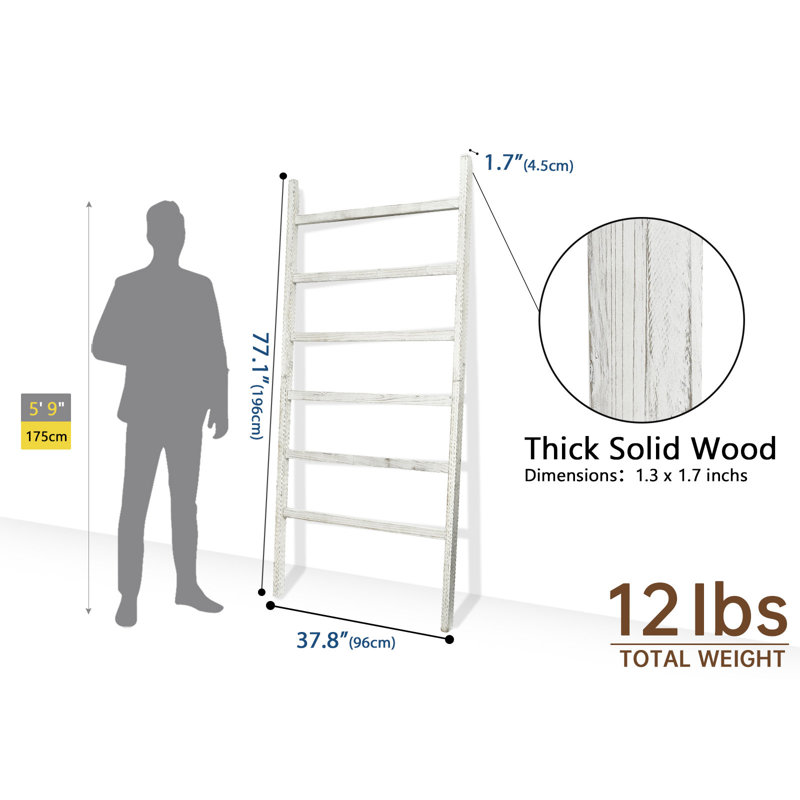 Très grand porte-serviettes en bois rustique 6 pi, Blanc