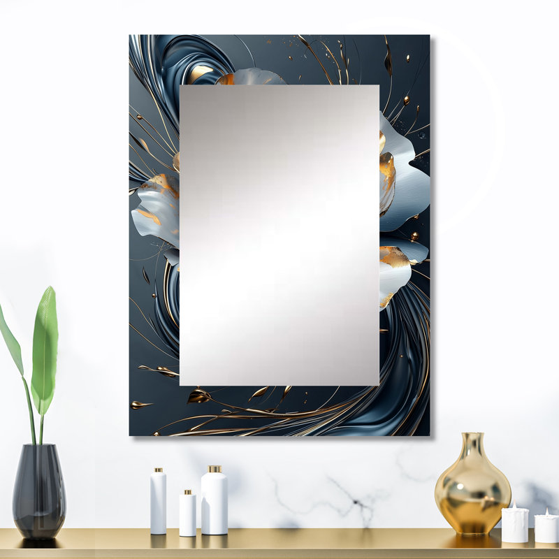 Peony Bloom en or et blanc I - miroir pivoine, miroir mural moderne unique, impression d'art en métal, 32 po x 24 po
