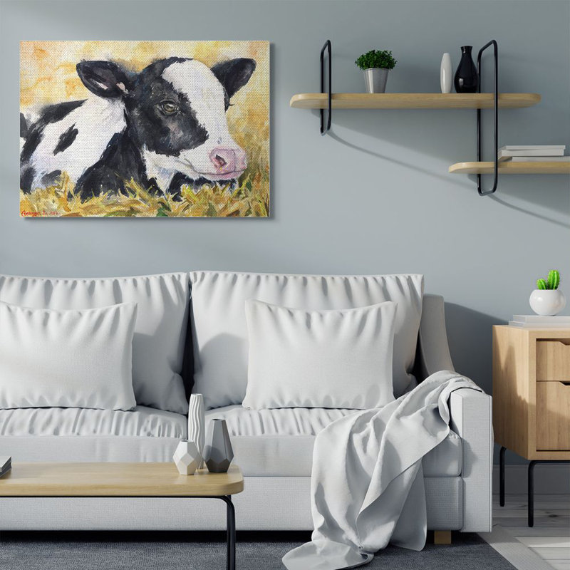 « jolie baby cow, peinture à l’aquarelle », impression sur toile, H 36 po x l 48 po x P 1,5 po, Toile tendue