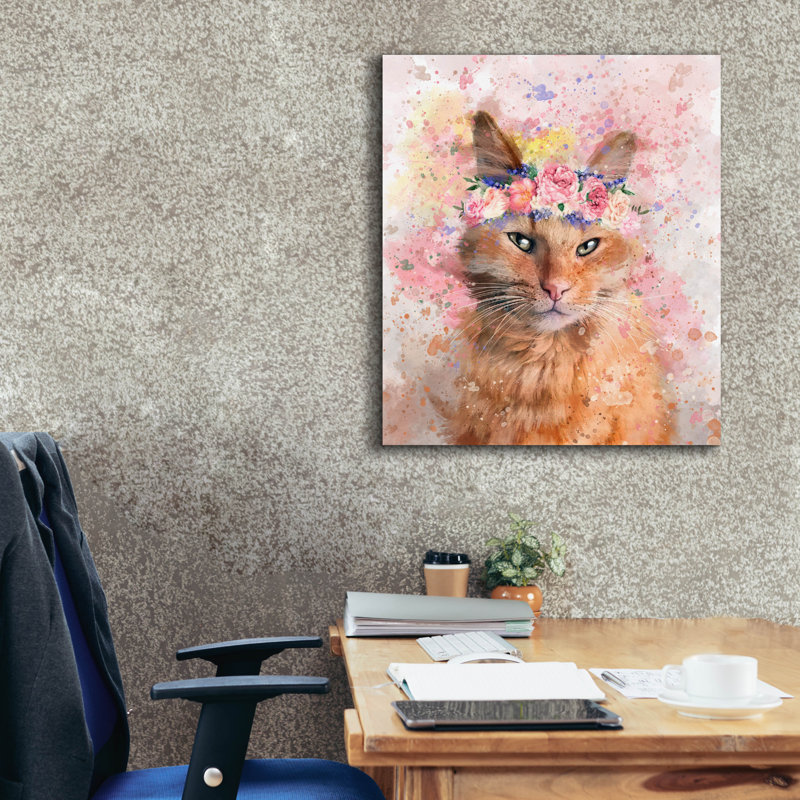 «Flower Crown Tabby Cat 7» par Furbaby Affiliates, art mural sur toile, H 30 po x l 26 po x P 1,5 po