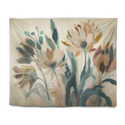 Tapisserie en polyester fleurs sauvages en couleurs rétro délavées IV