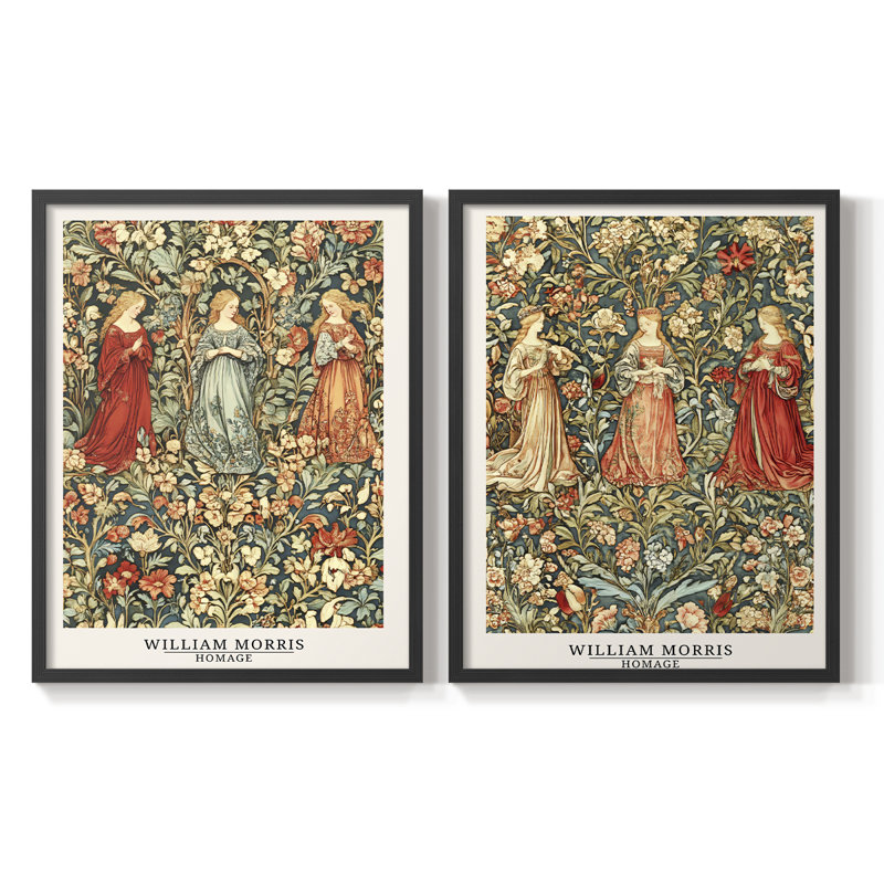 WM MORRIS Series DCCCLVI-Premium Framed Print -Ready to Hang - No Nails Required - No Nails Required, Black, 11" H  x 18" W