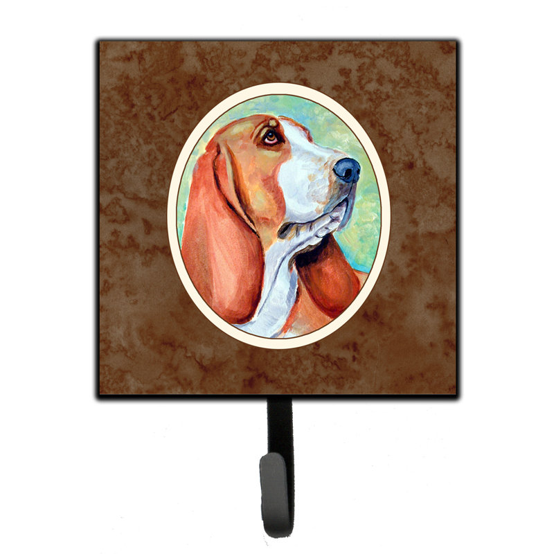 Pelin Metal Wall Organizer with Key Hooks, Dark Brown/Green/Grey, Basset Hound