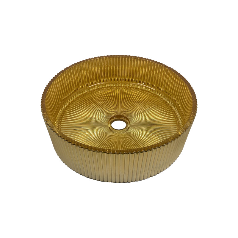 Lavabo de salle de bain vasque rond en verre cannelé 16 po Timeless, Doré