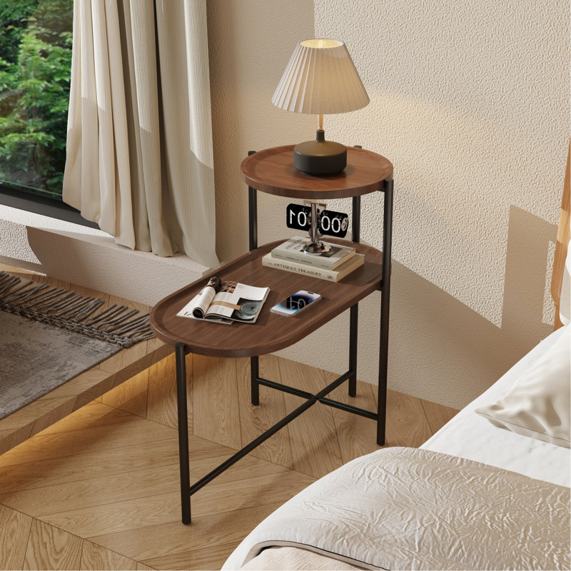Walnut Brown Living Room Table With Scratch- And Waterproof Top Console Shelf Metal Base, Walnut Brown