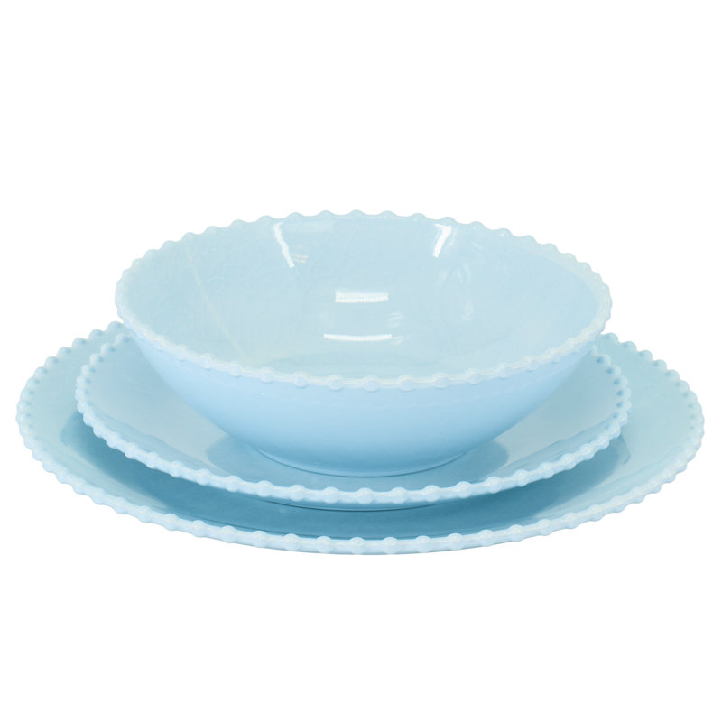 Martha Stewart 12 Piece Melamine Embossed Dots Dinnerware Set in Blue, Blue