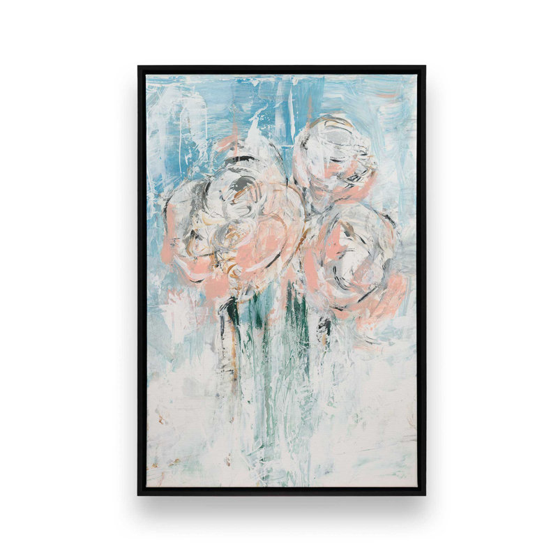 «Abstract Blush Bouquet II» par Ethan Harper, reproduction d'art, «Floater», reproduction encadrée sans passe-par, Noir