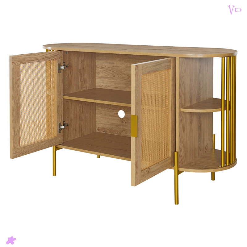 Armoire de salle à manger courbée élégante à 2 portes pour la salle à manger, Naturel / Or