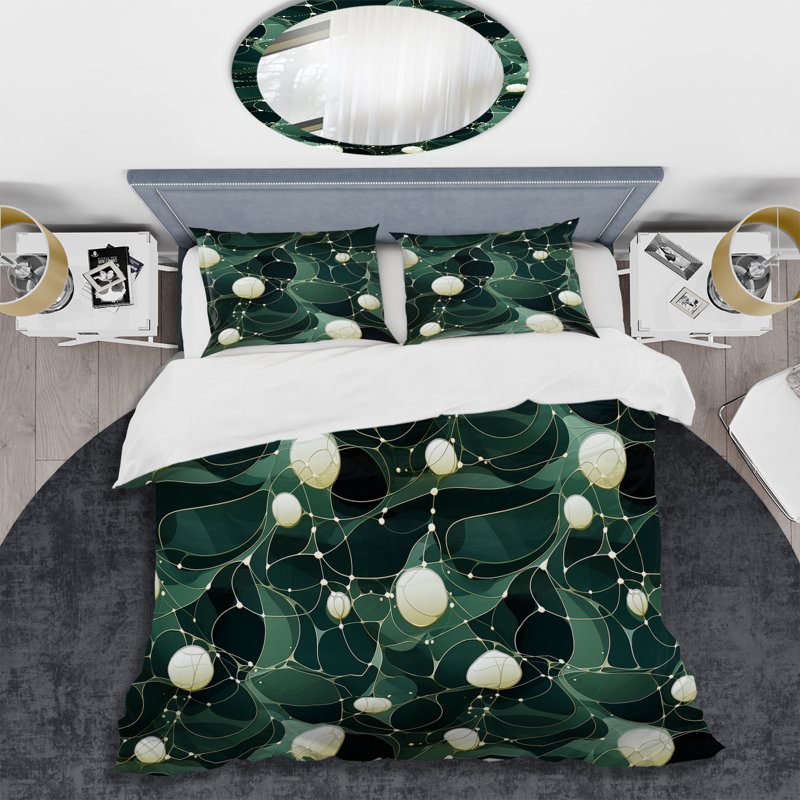 Ensemble de housse de couette Green Popart Techno Tangles III, Housse de couette pour très grand lit et 2 très