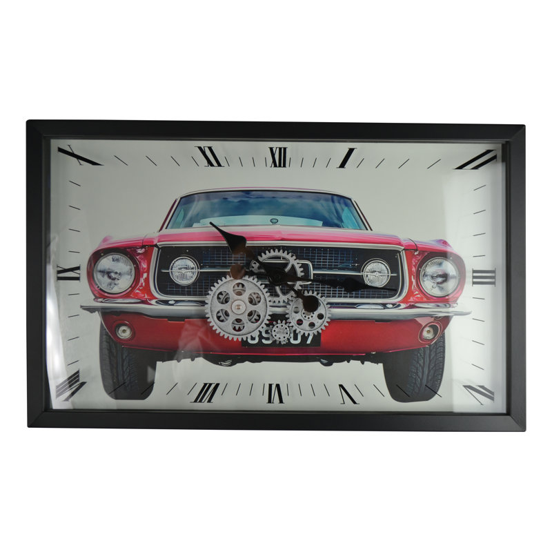 22" Moving Gear Wall Clock Red Mustang