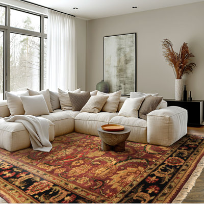 Tapis traditionnel en laine noué à la main 5 pi 11 po x 8 pi 10 po Agra