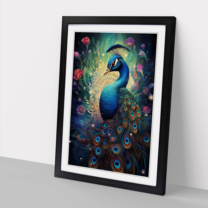 Peacock Conceptual - Single Picture Frame Print on Wood, Black Framed, 46cm H x 34cm W x 2cm D
