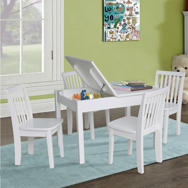 Charbel Kids Solid Wood Play Or Activity Table and Chair Set, White