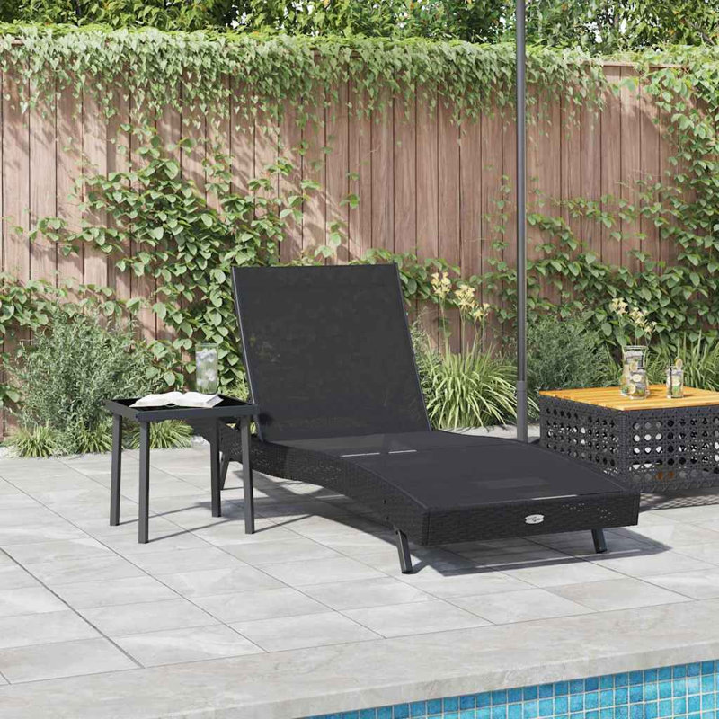 Sun Lounger With Table 2 Pcs 40 X 40 X 40.5 Cm, Black