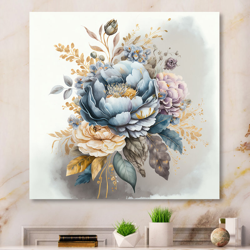 «Cool Tone Blooming Bouquet I», reproduction sur toile, H 30 po x l 30 po x P 1 po, Toile tendue