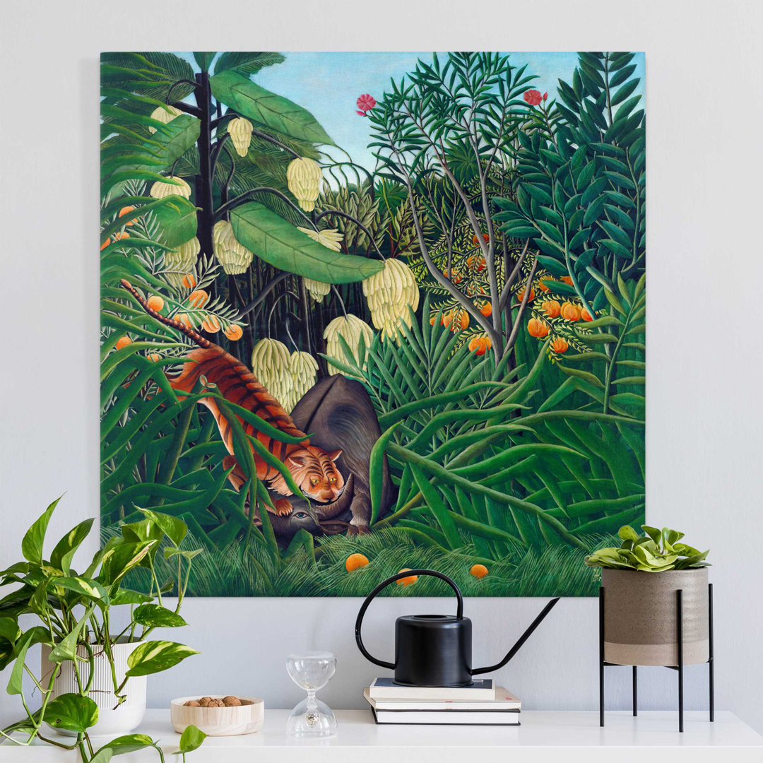 Leinwandbild Kampf zwischen Tiger und Büffel von Henri Rousseau