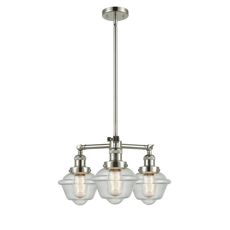 Lustre classique 3 lumières à abat-jour Baptiste, Ampoule DEL 6 watts rétro, Grainé, Nickel poli