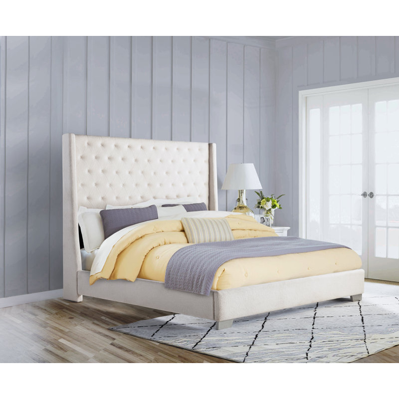 Lit tapissier Gilda Boucle, Beige, Roi