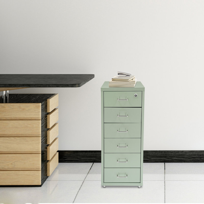11" 6 Layers Vertical File Cabinet Metal File Cabinet With Lock, Green