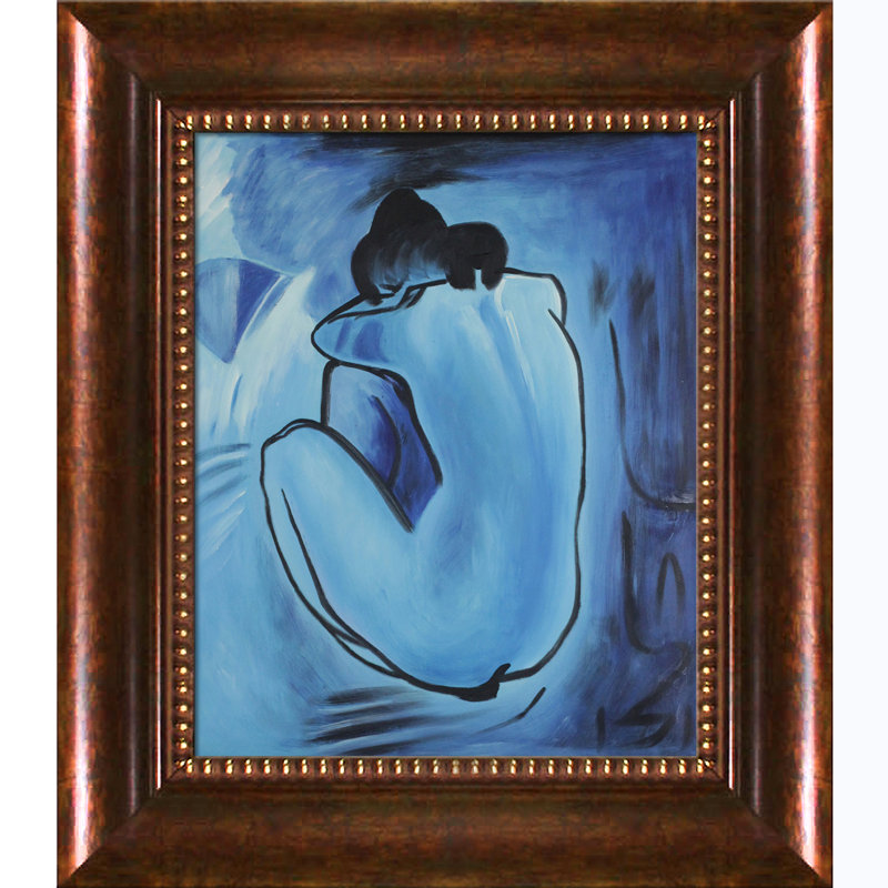 La Pastiche nue bleue avec cadre en bois noir studio, 21,5 po x 17,5 po, H 12 po x l 14 po x P 2 po, Cadre en bois argenté