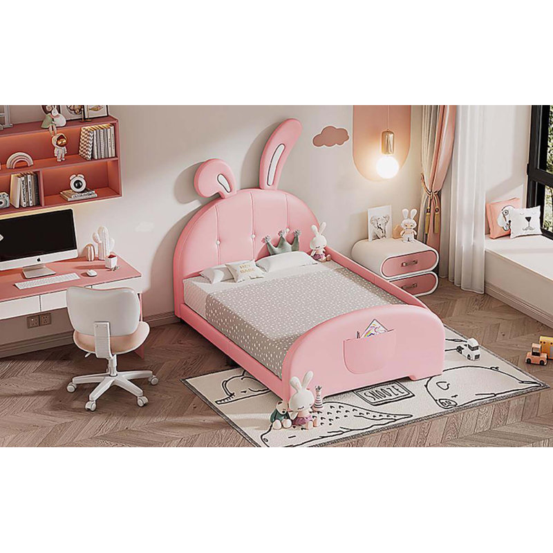 Lit simple princesse en forme de lapin rembourré, Lit simple, Pink